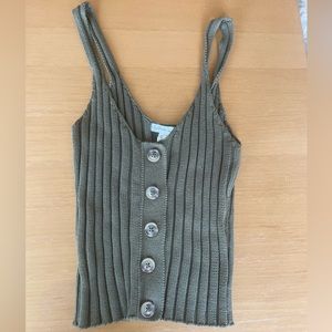 Army Green knit ribbed crop tank